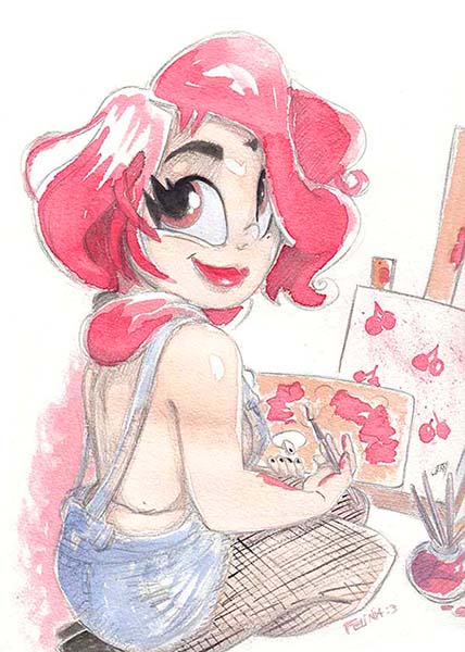 Cherry sorride mentre dipinge